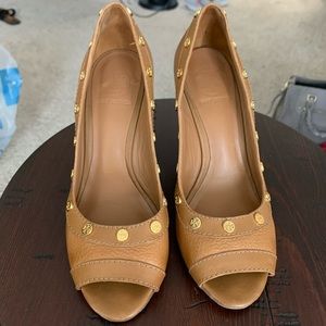Tory Burch Soft leather peep toe wedge